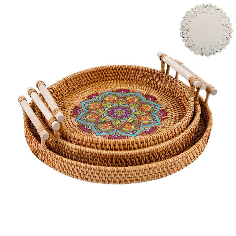 Rattan Serving Trays with Handles for Tabletop Style
