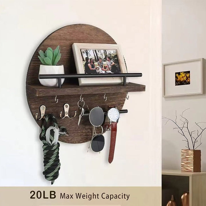 Round Solid Wood Entryway Key Holder with Hooks