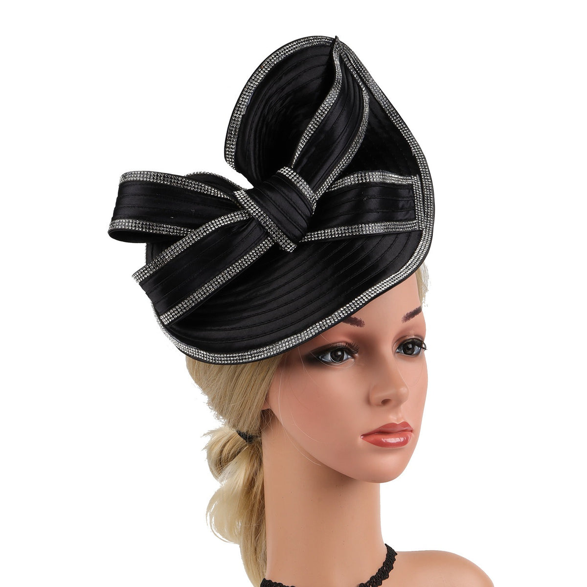 Black White Diamond Headband Fascinator for Elegant Formal