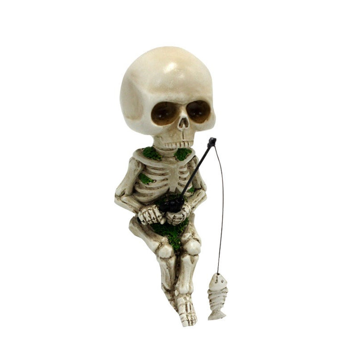 Skeleton Fisherman Garden Statue, Whimsical Pond Decor