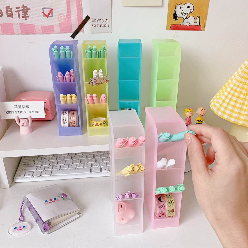 Four-Grid Slanted Desk Organizer for Pens and Brushes