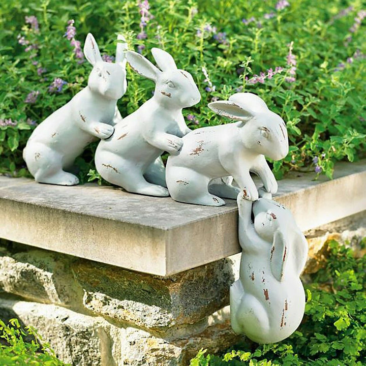 Easter Rabbit Garden Statues, Set of 4 Distressed White