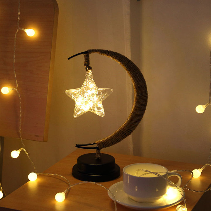 Hemp Moon Night Light with Glass Star, Ball & Apple