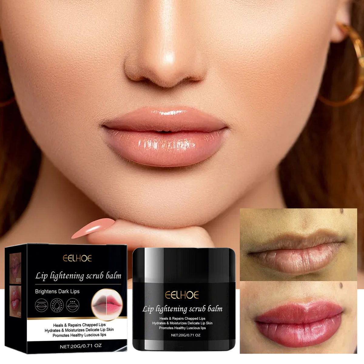 Lip Scrub for Dry, Chapped Lips, 20g Brightening Balm