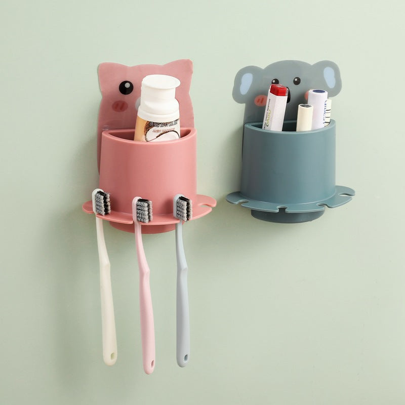 Cartoon Animal Toothbrush Holder Wall Mount, No Drilling
