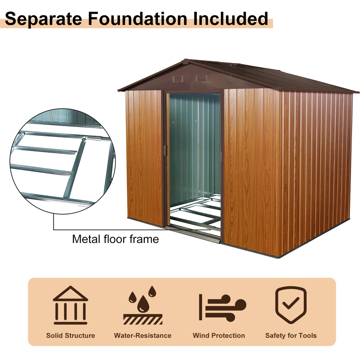 Metal Storage Shed 8x6 ft with Sloped Roof and Floor