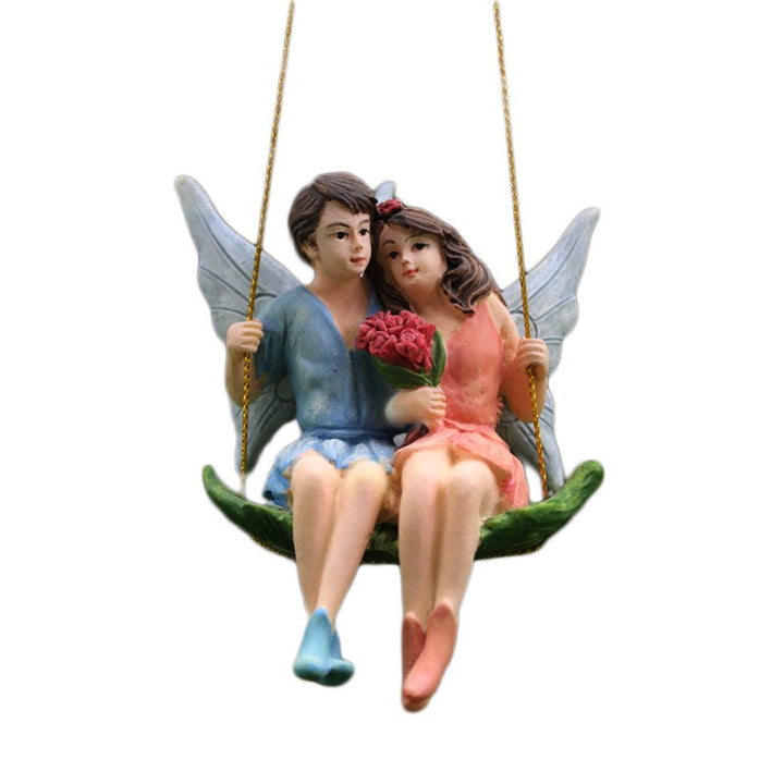 Fairy Garden Couple Pendant, Hand-Painted Resin Swing