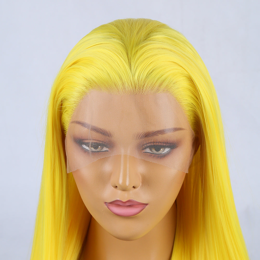 Yellow Lace Front Wig with Long Straight Bangs Hair