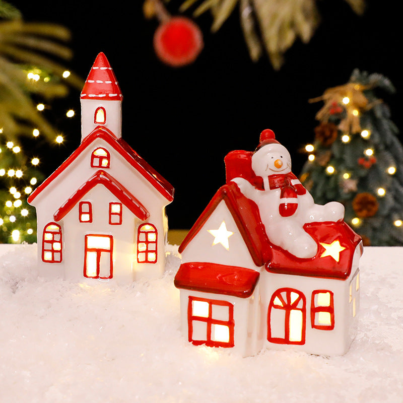 Nordic Ceramic Mini House With Warm Christmas LED Glow