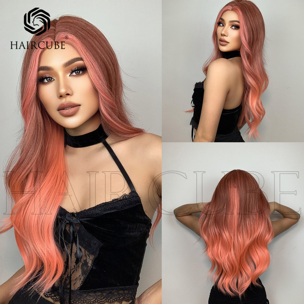 24-Inch Orange Pink Wig for Long, Wavy Glamour Looks