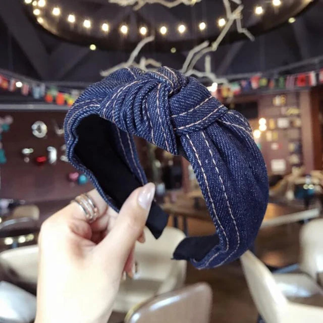 Wide Denim Headband With Knotted Everyday Style