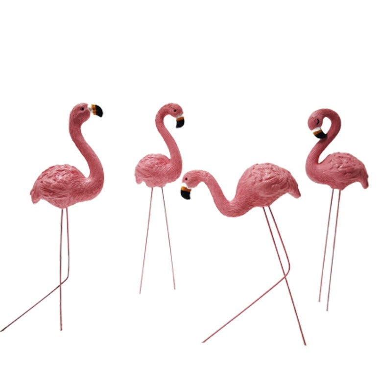 Pink Flamingo Garden Stakes Set of Four Decor