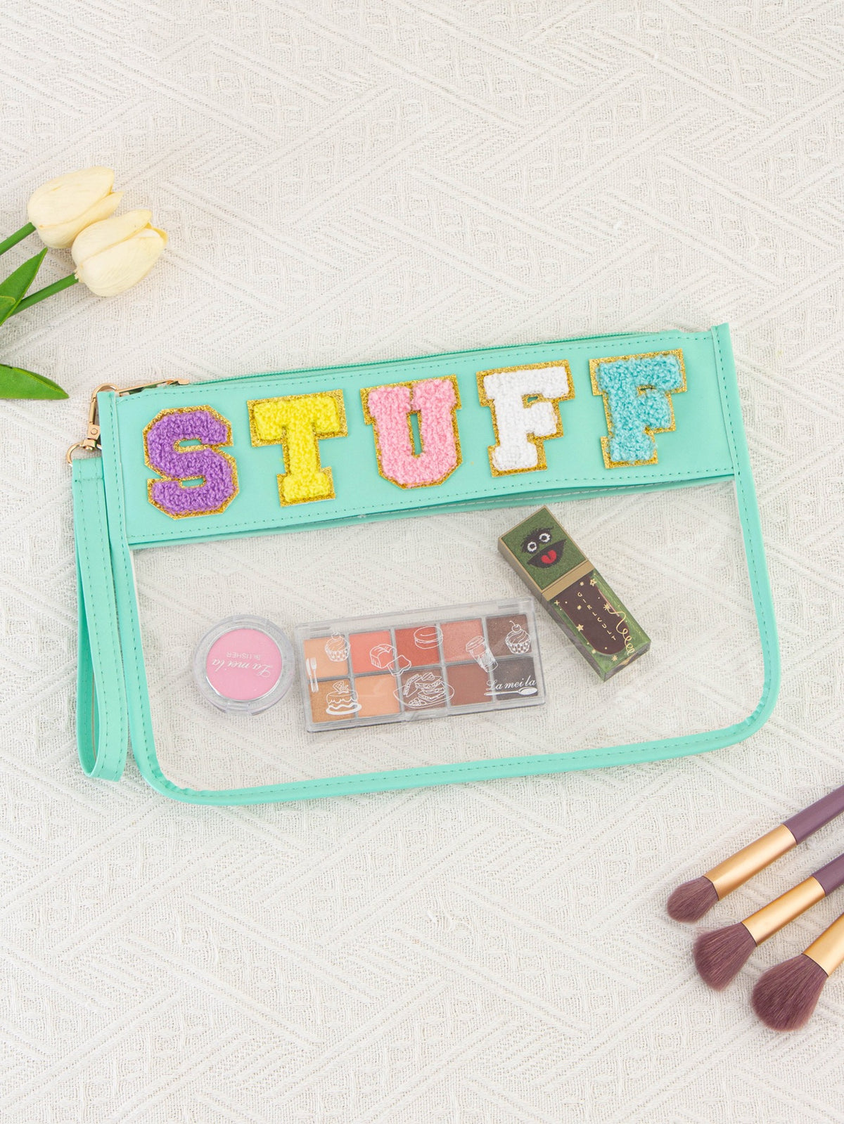 Clear PVC Makeup Pouch with Chenille Letter Patches