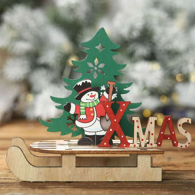 Wooden Christmas Sleigh Ornaments for Tabletop Decor