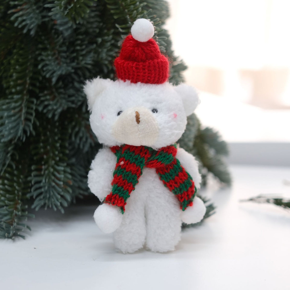 Fuzzy Bear Christmas Ornament for Festive Tree Charm