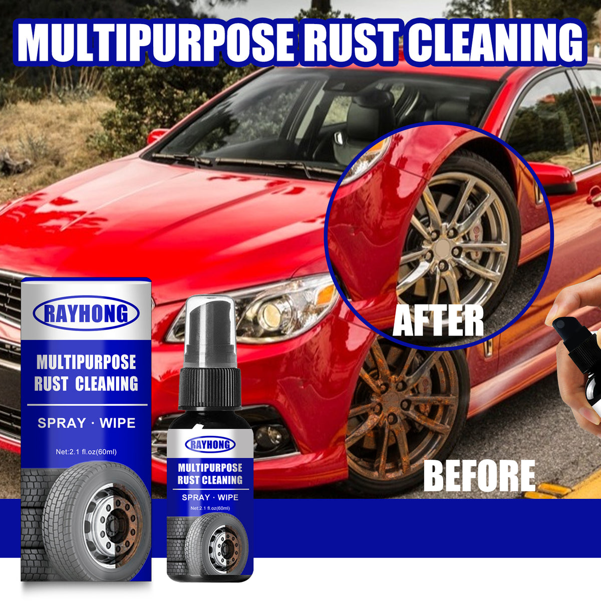 Rust Remover Spray for Metal Doors, Bolts & Wheels