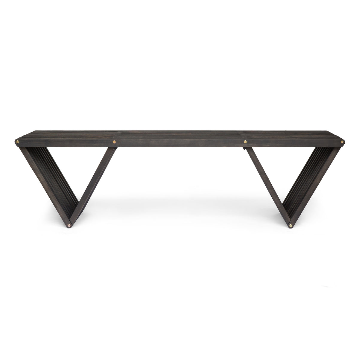 Modern Slatted Outdoor Bench with Sculptural V-Legs