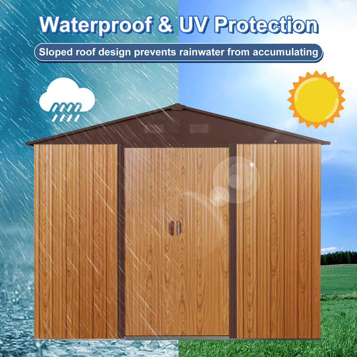 Metal Storage Shed 8x6 ft with Sloped Roof and Floor
