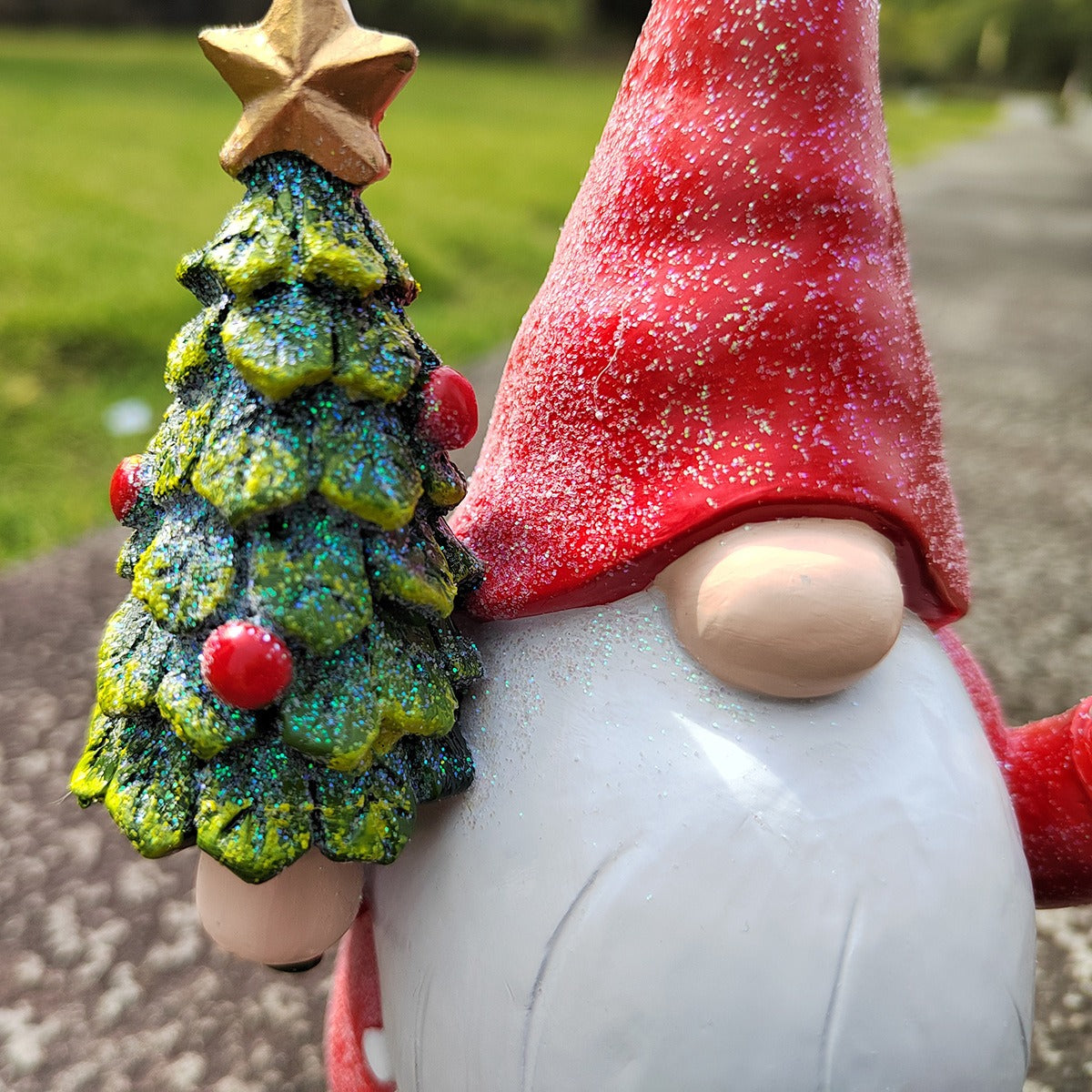 Christmas Gnome Figurine Holding Tree With Cardinal