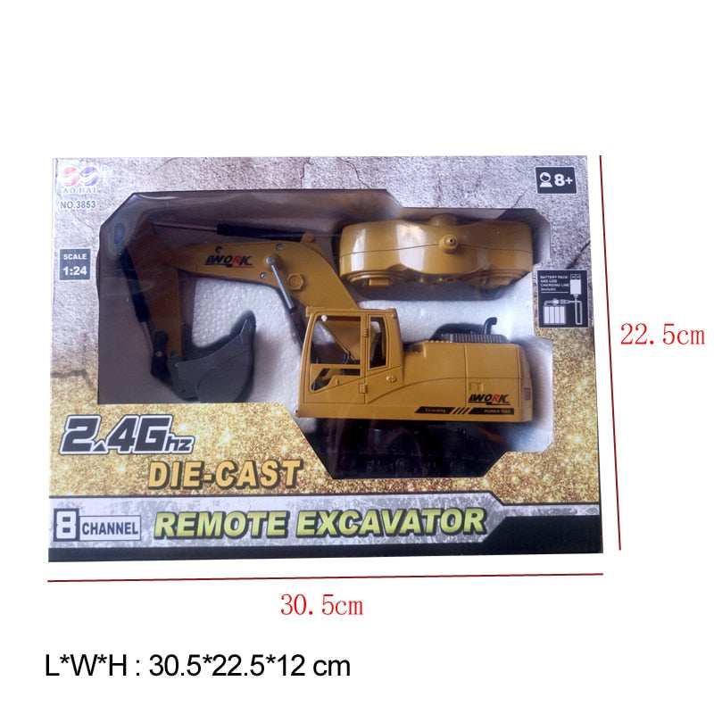 RC Excavator Toy with Lights, Music & Alloy Bucket