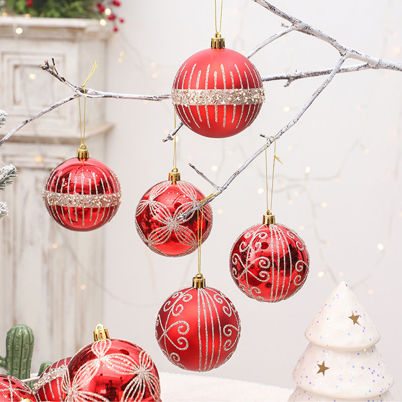 8cm Christmas Baubles - Red & Silver Glitter Ornament Set