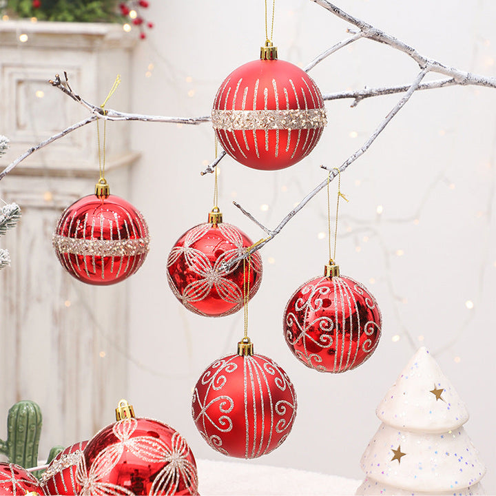 8cm Christmas Baubles - Red & Silver Glitter Ornament Set