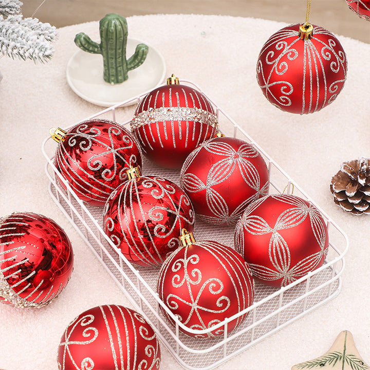 8cm Christmas Baubles - Red & Silver Glitter Ornament Set