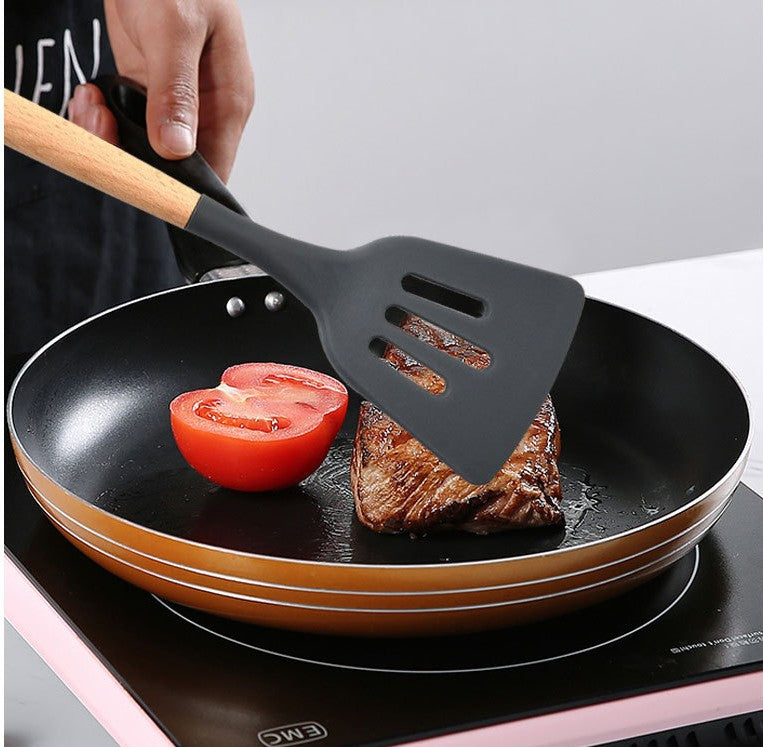 Silicone Cooking Utensil Set With Wood Handles, 9 Piece
