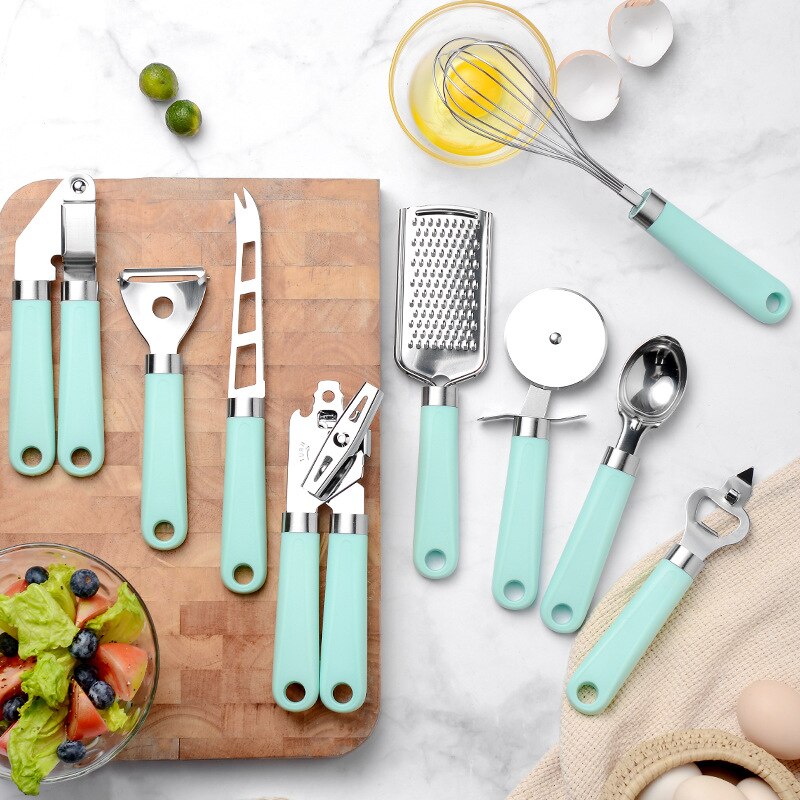 9-Piece Stainless Kitchen Utensil Set, Mint Handles