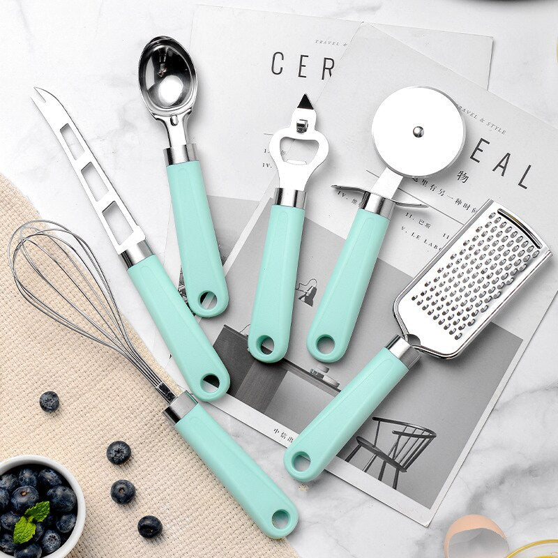 9-Piece Stainless Kitchen Utensil Set, Mint Handles