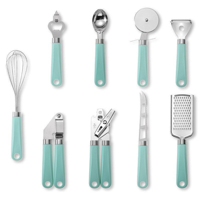 9-Piece Stainless Kitchen Utensil Set, Mint Handles
