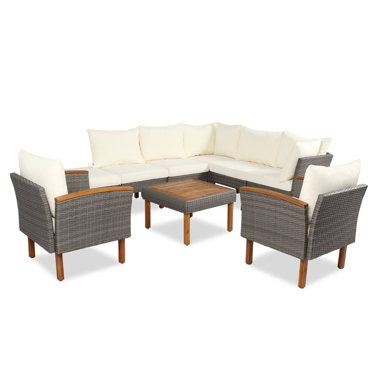 Patio Rattan Sofa Set with Washable Cushions, 9 Pieces