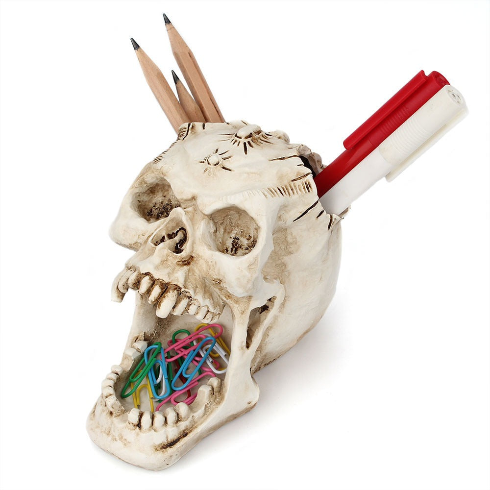 Skull Pen Holder Desk Organizer for Gothic Desk Decor
