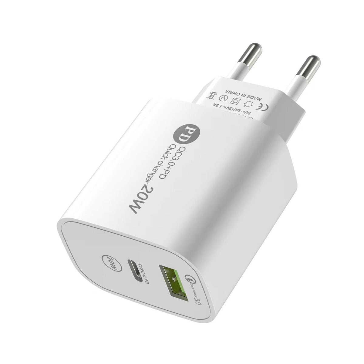 12W USB-C PD Dual-Port Wall Charger with Quick Charge 3.0