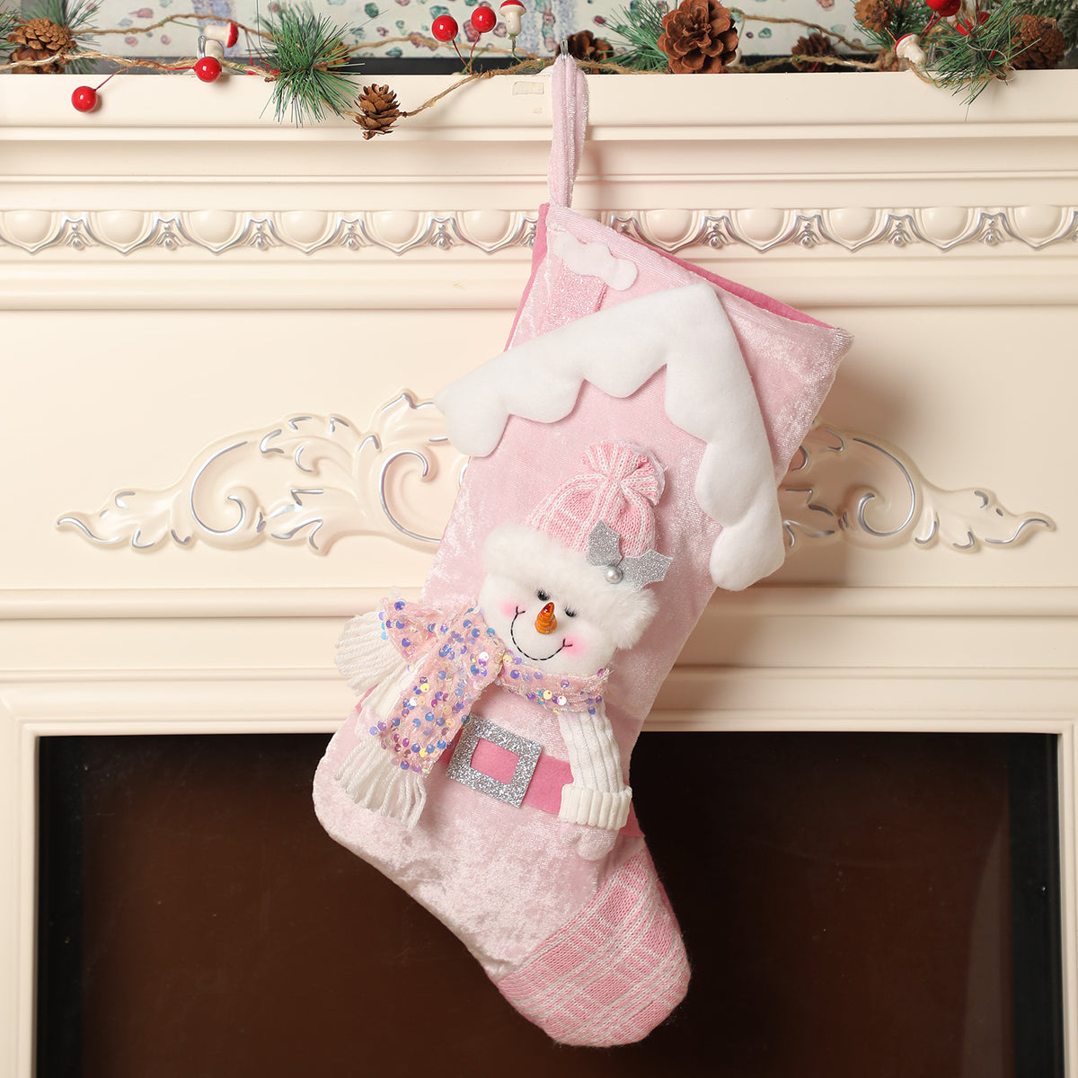 Pink Christmas Stocking With Sparkling Sequin Trim