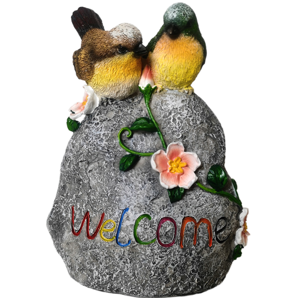 Welcome Garden Stone Decor with Two Resin Songbirds