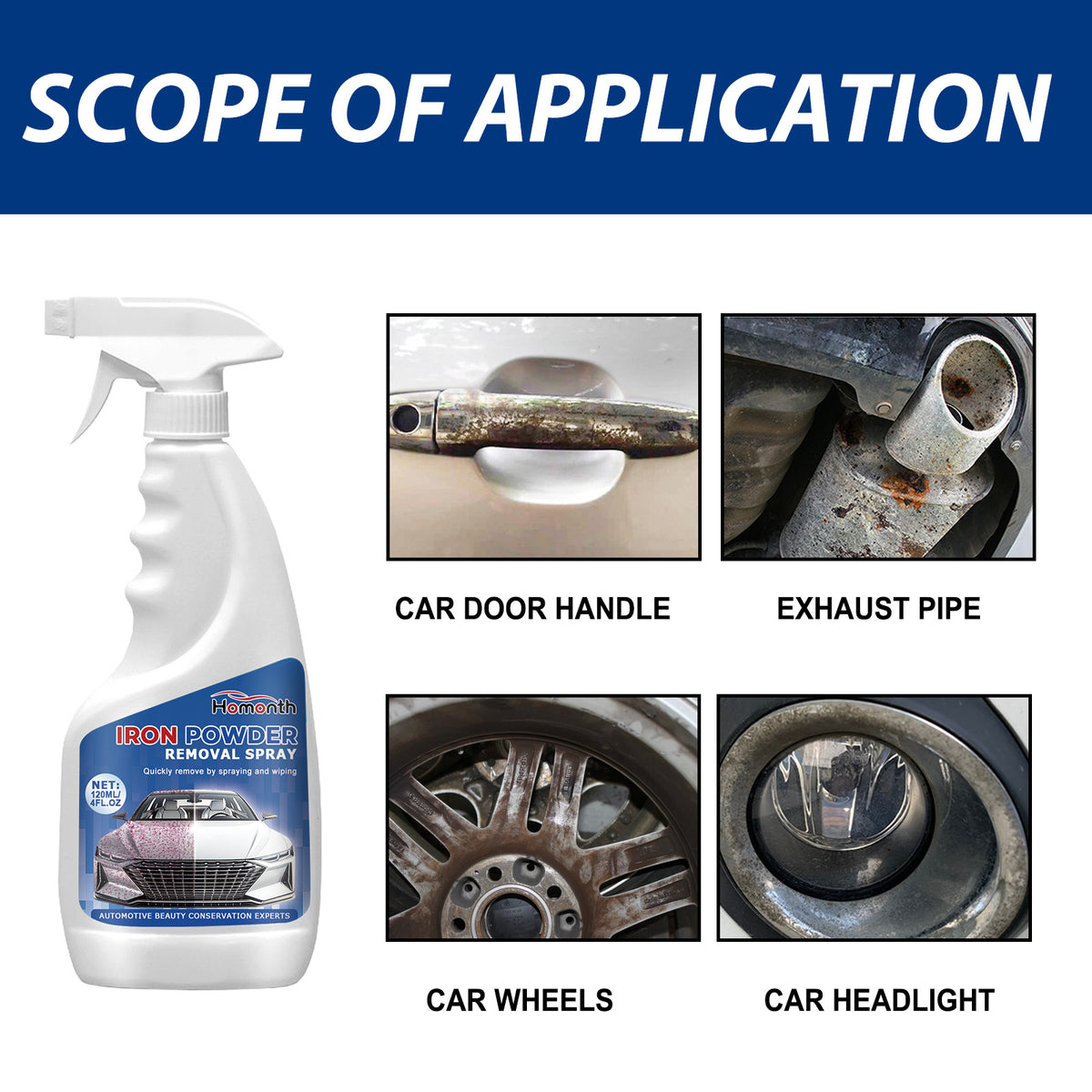 Iron Powder Removal Spray for Cleaner Car Wheels & Metal