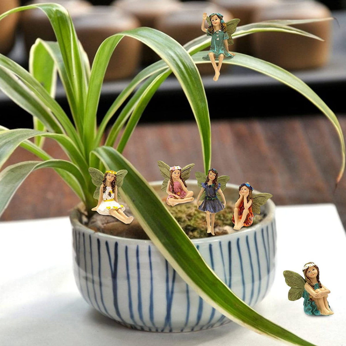 Garden Fairy Statues Set of 6 Resin Plant Stake Fairies