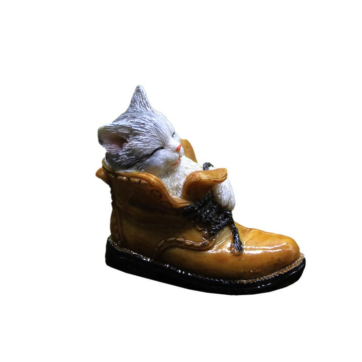 Sleeping Kitten Boot Resin Figurine for Fairy Gardens