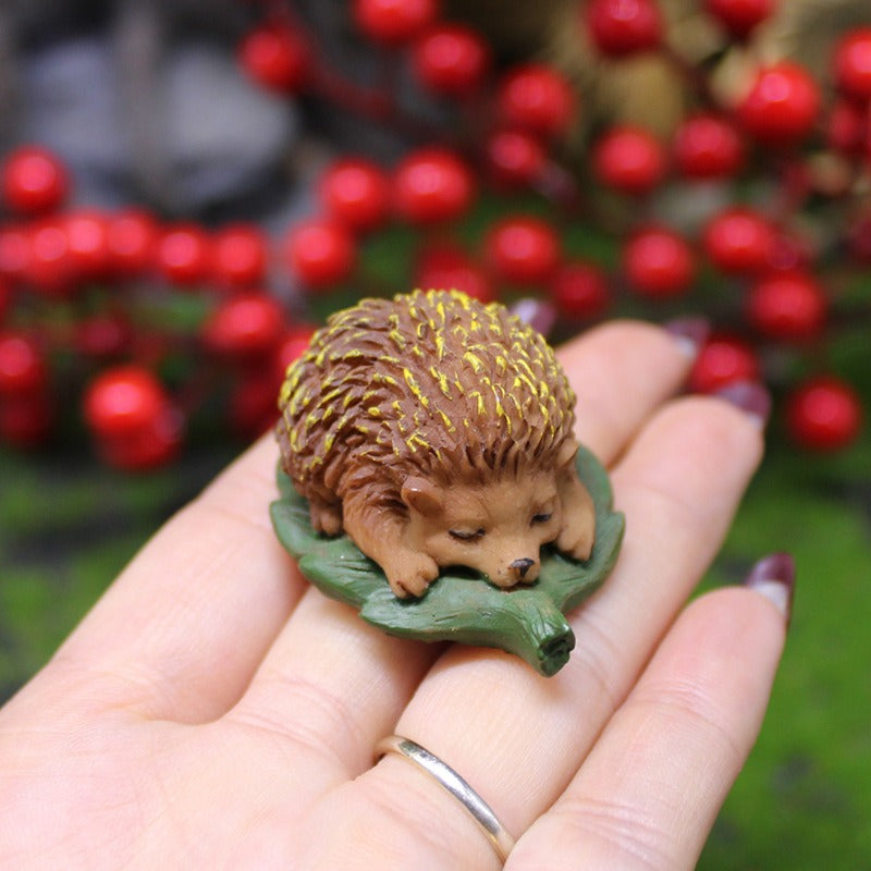 Sleeping Hedgehog Miniature Figurine for Fairy Gardens