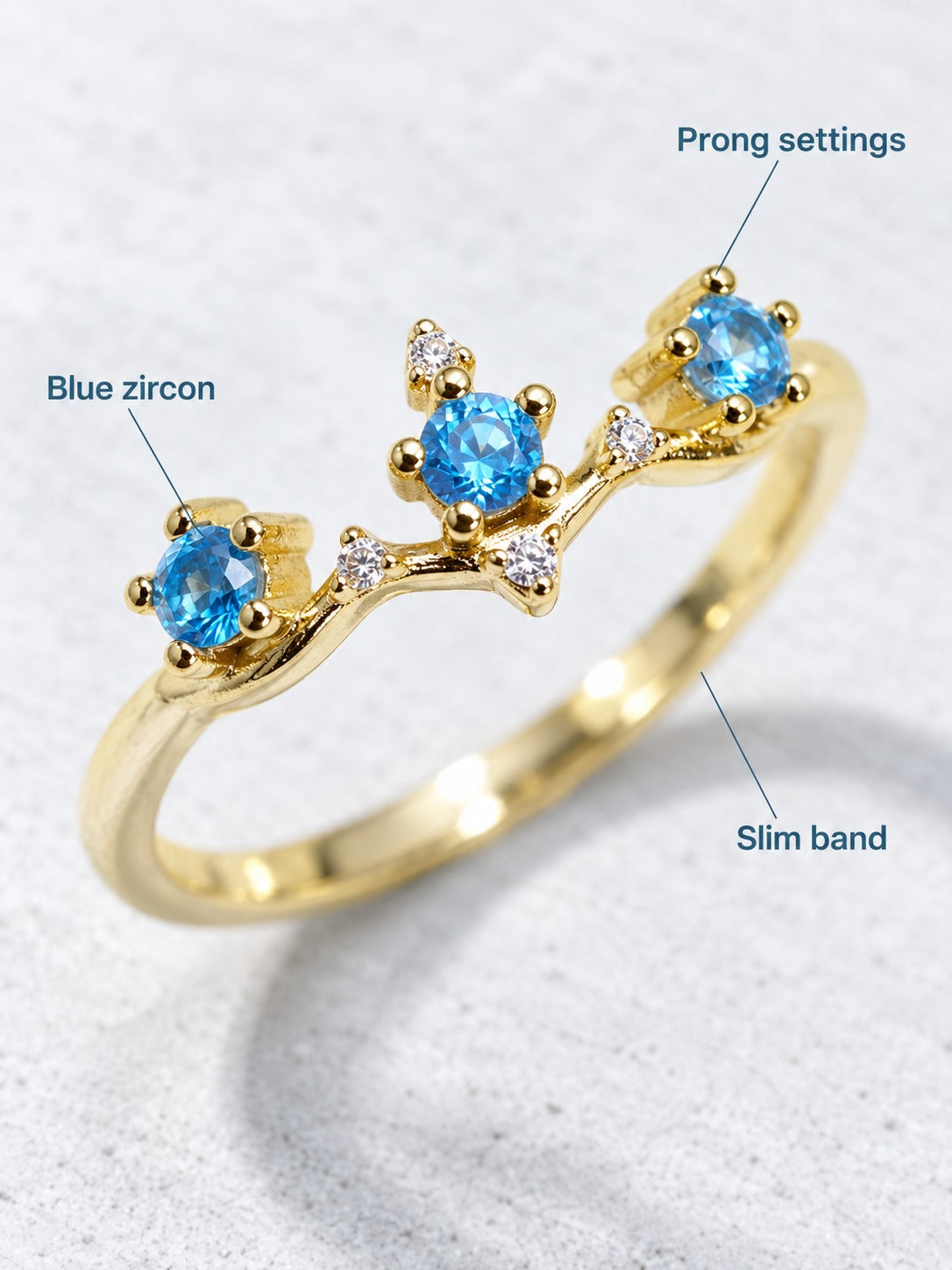 925 Sterling Silver Blue Zircon Crown Ring for Stacking