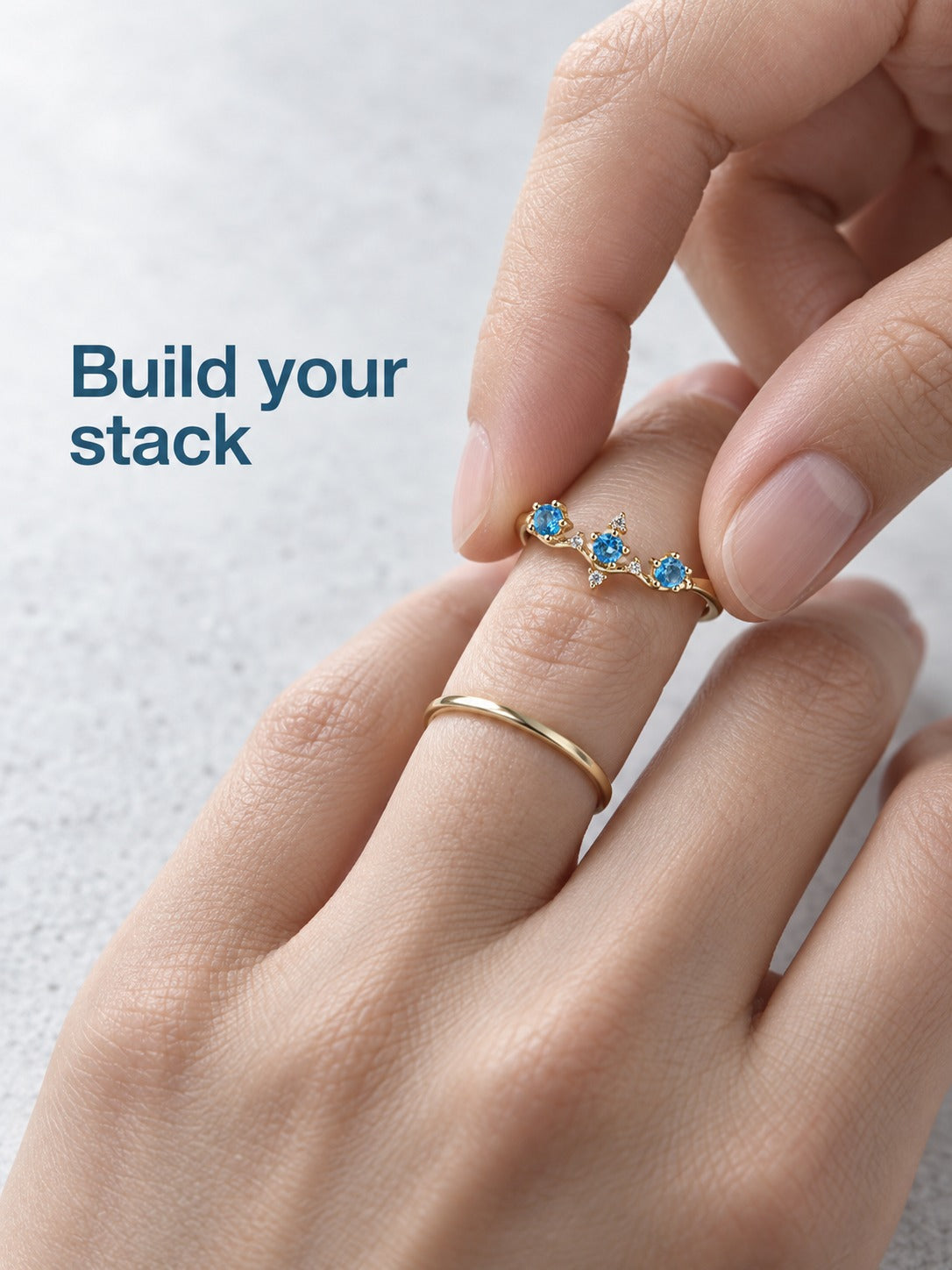 925 Sterling Silver Blue Zircon Crown Ring for Stacking