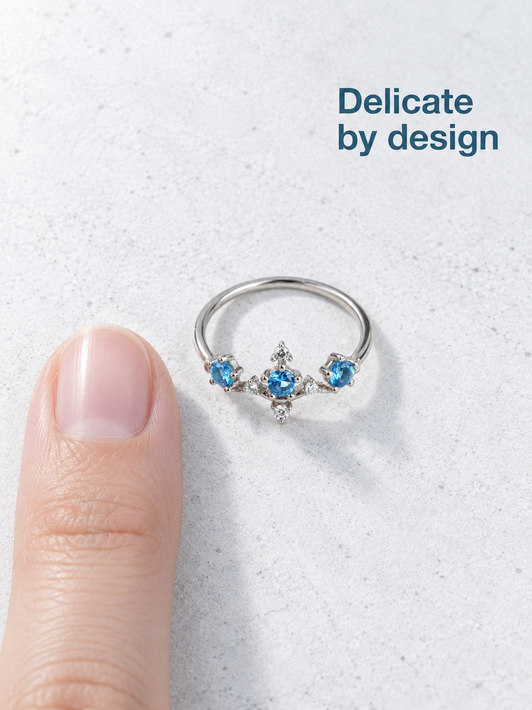 925 Sterling Silver Blue Zircon Crown Ring for Stacking