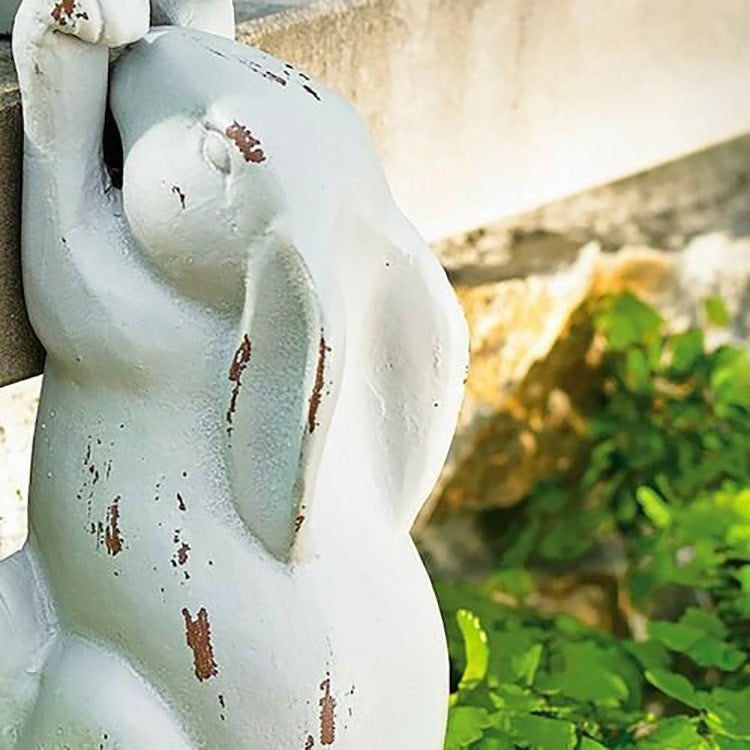 Easter Rabbit Garden Statues, Set of 4 Distressed White