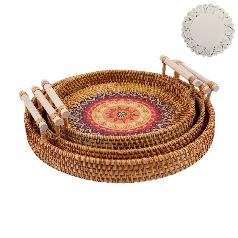 Rattan Serving Trays with Handles for Tabletop Style