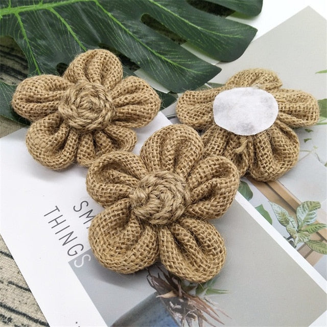 Burlap Flowers for Rustic Wedding and Party Decorations