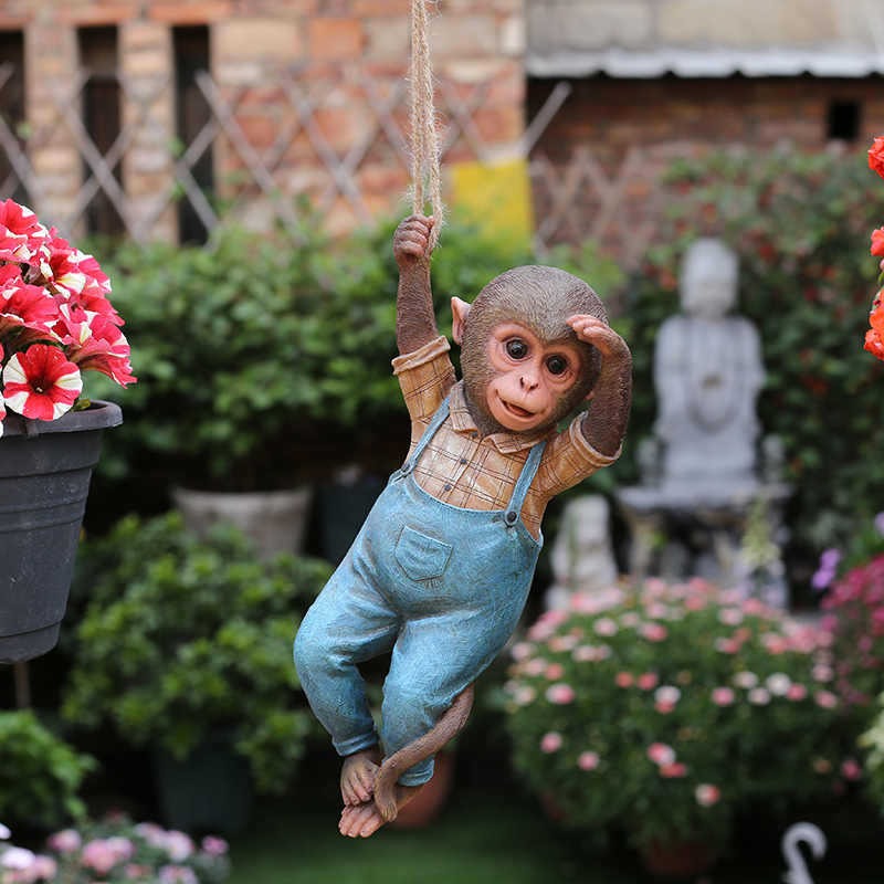 Resin Monkey Garden Statue for Tree and Fence Decor