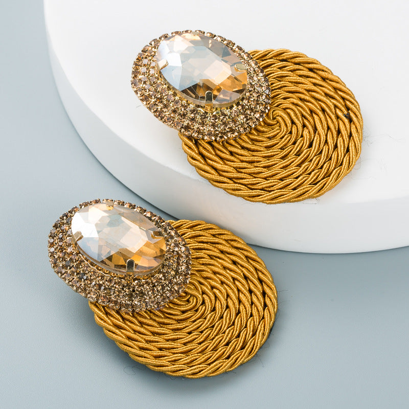 Statement Oval Crystal Earrings | Braided Jewel-Tone