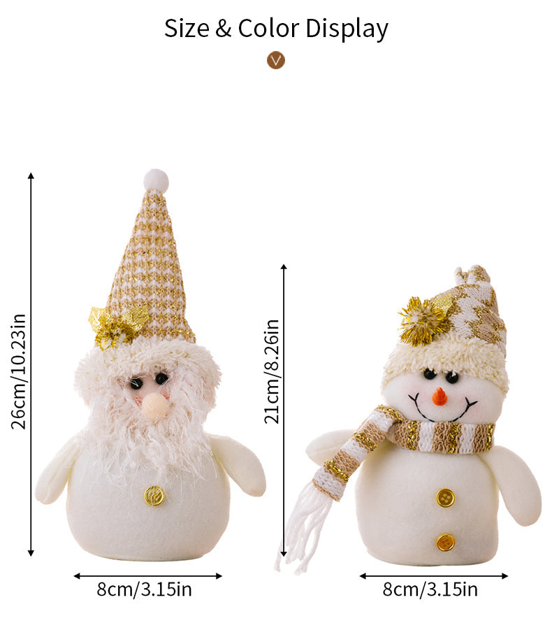 Plush Snowman & Gnome Christmas Doll Set, White Gold