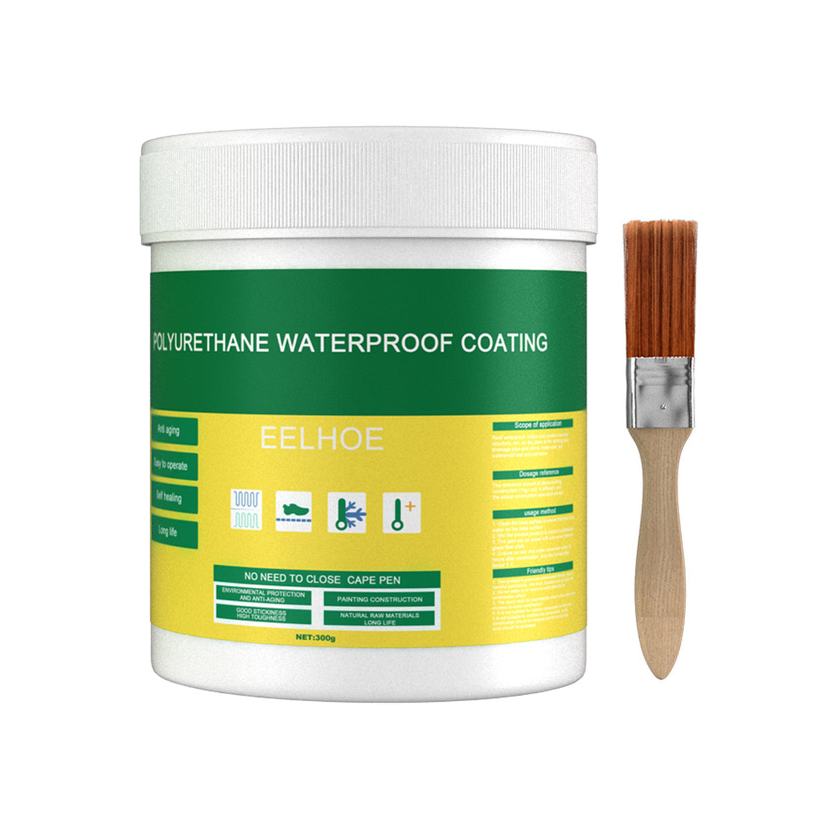 Floor Leak Waterproof Coating with Brush, 300g Tub